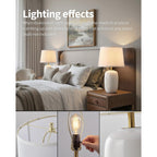 22 Inch White Ceramic Table Lamps Set Of 2, Fabric Lampshade Living Room Office Desk Lamp, E26 Socket Rotary Switch Lighting For Bedroom, Nightstand, Reading, Office, Study, Corner, Home Decor