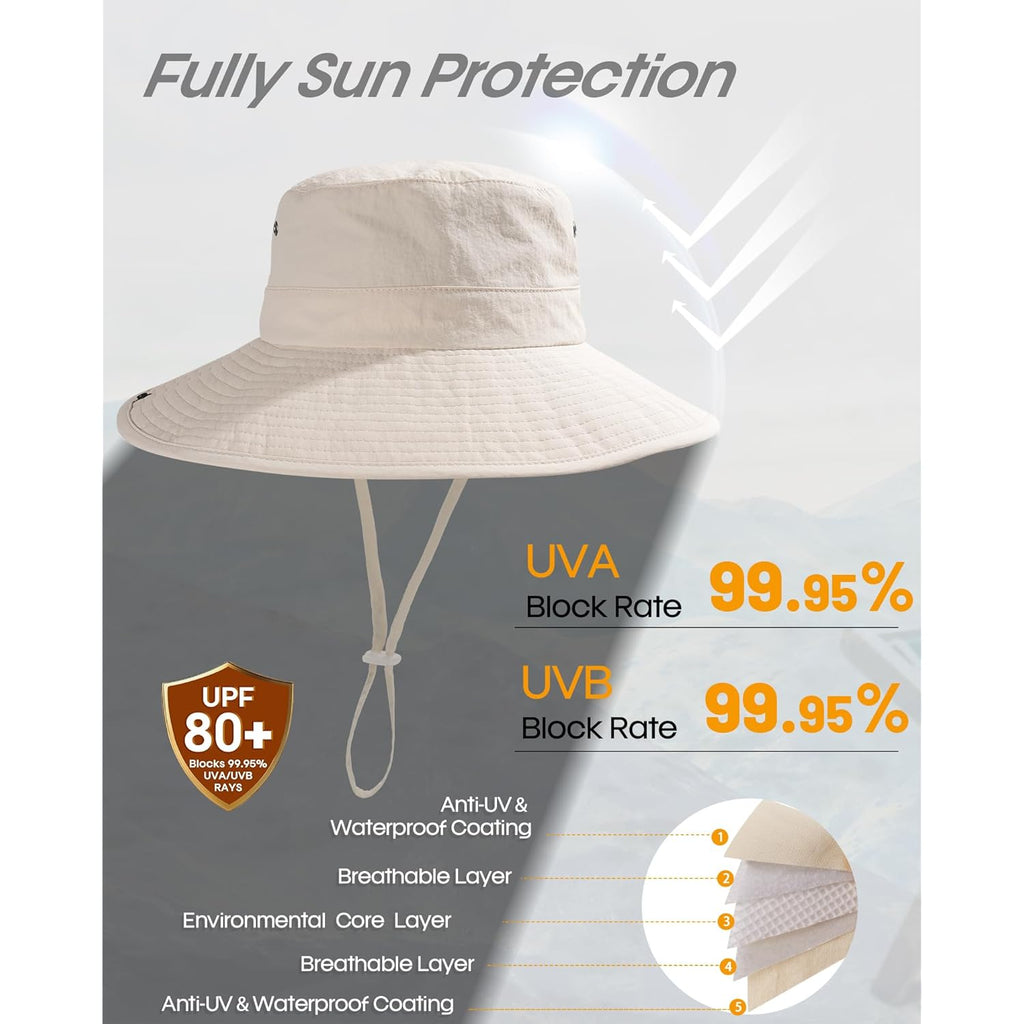 FURTALK Sun Hats for Women with Ponytail Hole Wide Brim Beach Bucket Hat UPF 50+ Fishing Hiking Outdoor Hats