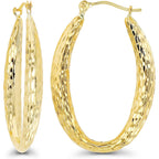 14K Yellow Gold High Polished Oval Hoop Earrings with Hinged Clasp | Various Sizes & Design | Yellow Gold Hoops | Solid 14k Gold Earrings Gold For Women