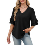 Ofeefan Spring Tops For Women Boho Shirts Fashion Clothing Cute 3/4 Length Sleeve Blouses Dressy Casual Summer Outfits