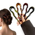 French Twist Stick Hair Fork, 4PCS Wavy U Shaped Hair Pin Clip for Spiral Updo Bun, Tortoise Shell, Fashion Flexible Durable Styling Hair Accessories for Women (Green, Black, Brown, Leopard Print)