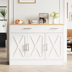 Vongrasig 43” Coffee Bar Cabinet, Farmhouse Buffet Cabinet With Storage, Sideboard Buffet With Drawers And Shelves For Kitchen, White