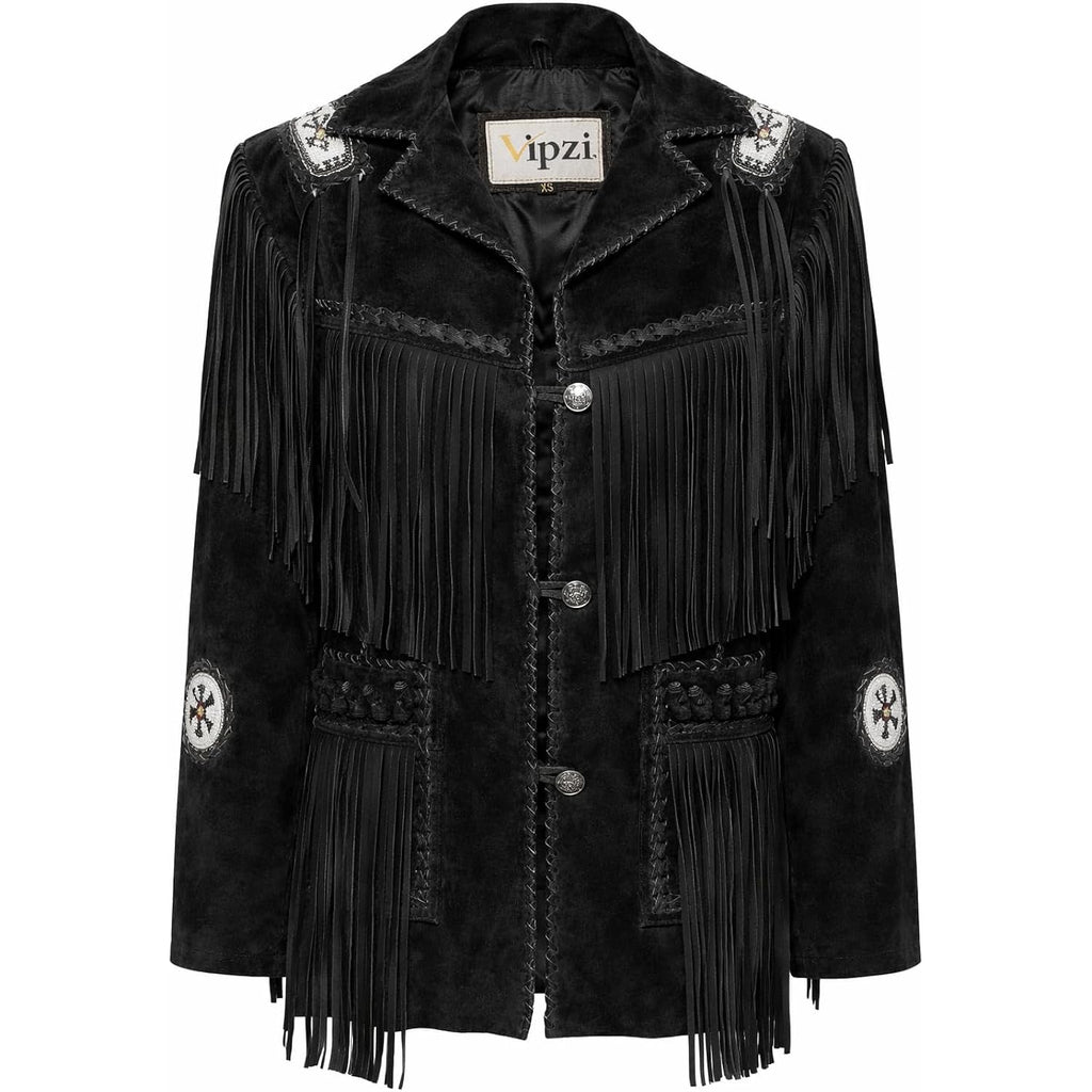 Women’S Western Fringe Suede Leather Jacket – Cowgirl Coat Beaded Epaulettes Southwestern Rodeo Style