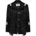 Women’S Western Fringe Suede Leather Jacket – Cowgirl Coat Beaded Epaulettes Southwestern Rodeo Style