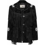 Women’S Western Fringe Suede Leather Jacket – Cowgirl Coat Beaded Epaulettes Southwestern Rodeo Style