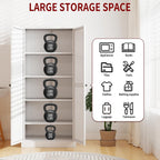 Aqy Kitchen Pantry Cabinet,61" White Pantry Storage Cabinet With 4 Tier Adjustable Shelves And 2 Doors,Freestanding Cupboard,Metal Pantry Cabinets With Handle For Living Room Kitchen Assembly Required