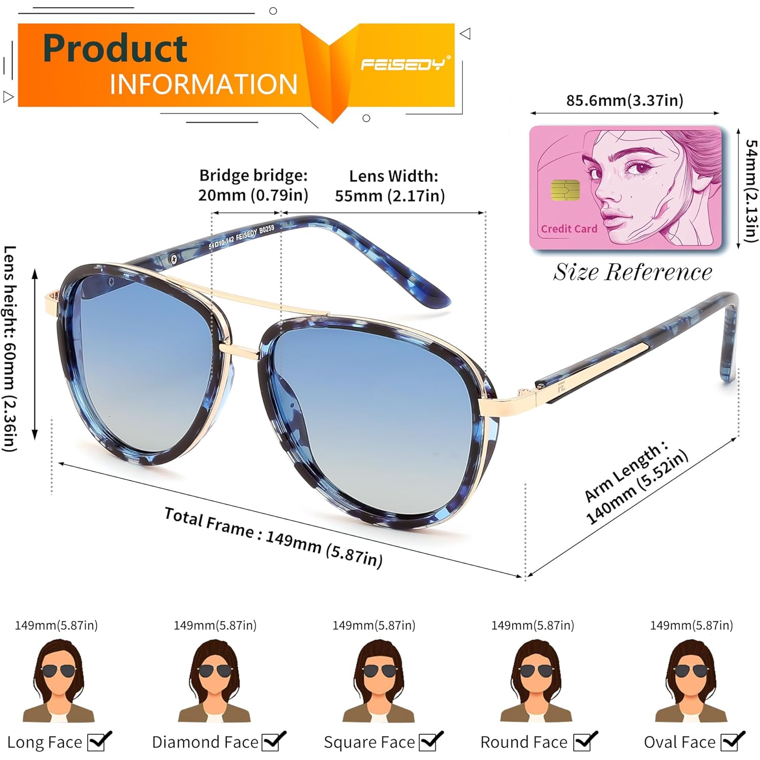 FEISEDY Retro Polarized Aviator Sunglasses for Women Men Vintage Square Sunglass With Classic Style B0259
