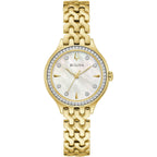 Bulova Ladies' Classic Crystal Gold Stainless Steel 3-Hand Quartz Watch, Mother Of Pearl Dial