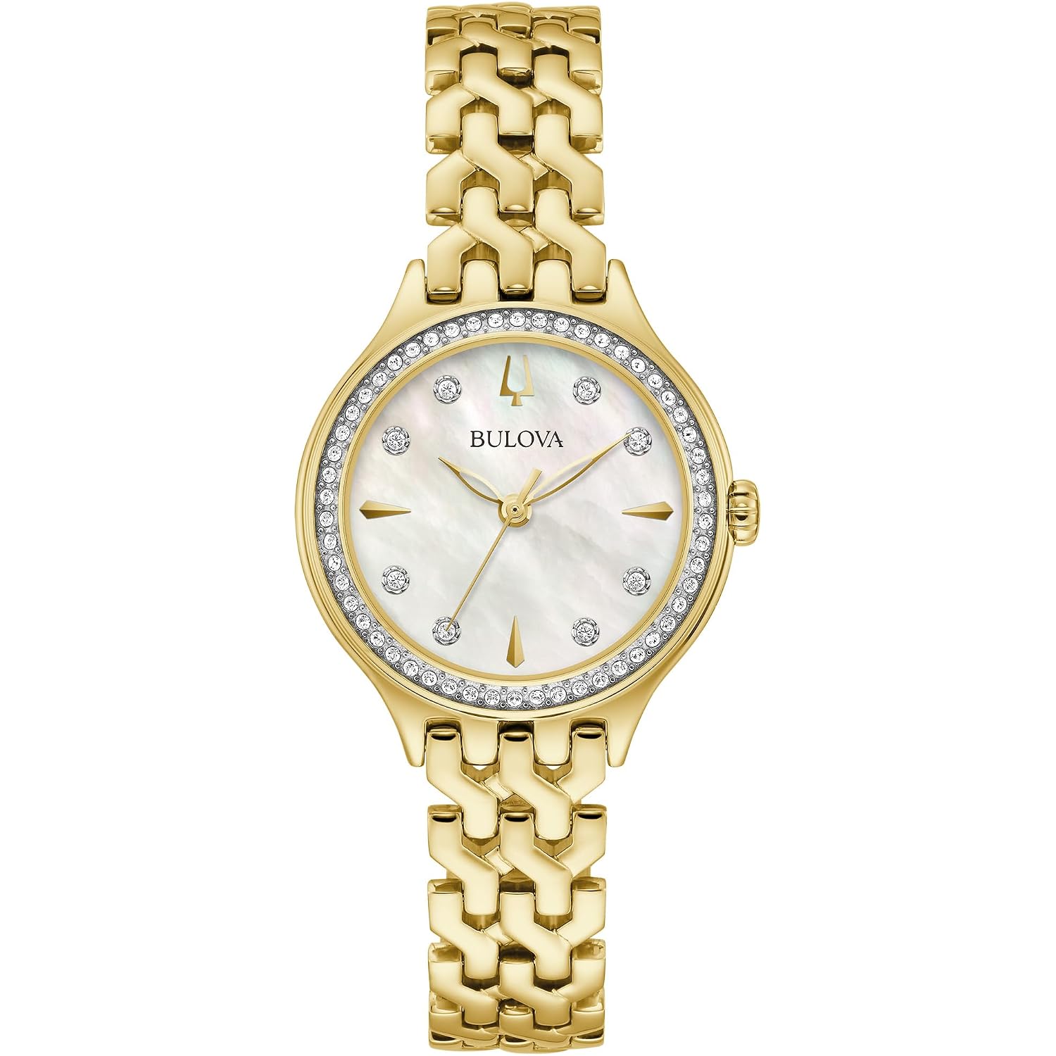 Bulova Ladies' Classic Crystal Gold Stainless Steel 3-Hand Quartz Watch, Mother Of Pearl Dial