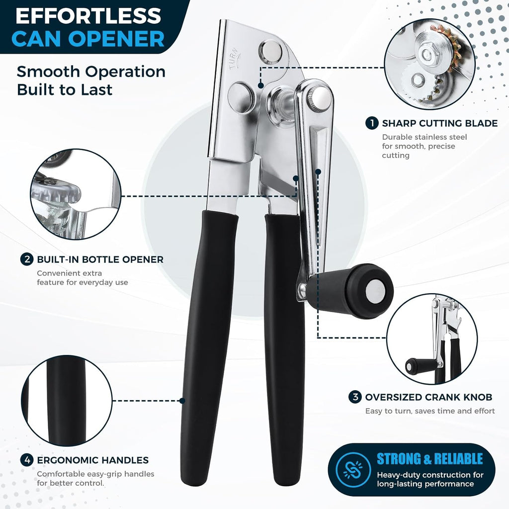Heavy-Duty Commercial Manual Crank Can Openers,Rubber-Coated Long Handles | Easy To Use, Ergonomic,Works Great On #10 Cans,For Restaurants,Home Kitchens,Seniors & Arthritis