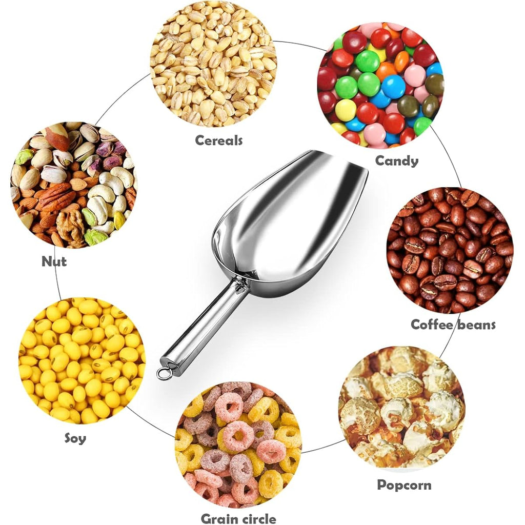 Metal Ice Scoop 6 Oz，Kitchen Ice Scooper for Ice Maker, Small Food Scoops for Bar Party Wedding Pet Dog Food, Stainless Steel Silver