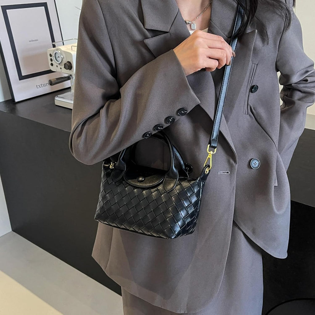 Mini Small Size Braided Luxury Leather Women'S Top Handle Handbag Fashion Travel Daily Satchel