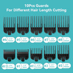 Clipper Guards Set Compatible with Wahl Clippers (Not for All Models), Clipper Guides Replacement - 1/16" to 1", 10 Piece Set, Black Color