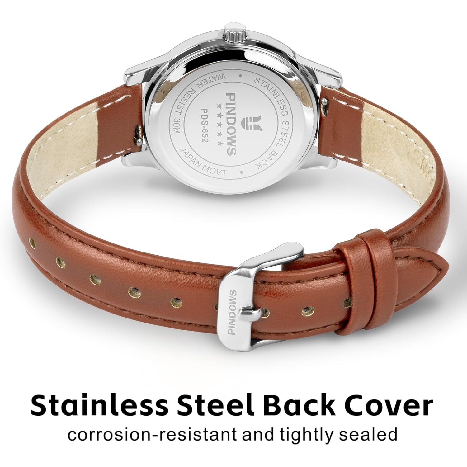Pindows Minimalist Watches For Women, Gold-Tone Case With Black Leather Strap, Fashionable, Everyday Elegant Quartz Analog Dress Watch