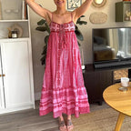 Abyovrt Women Boho Maxi Dress Crochet Patchwork Sleeveless Long Flowy Swing Dress Pink Beach Sundresses