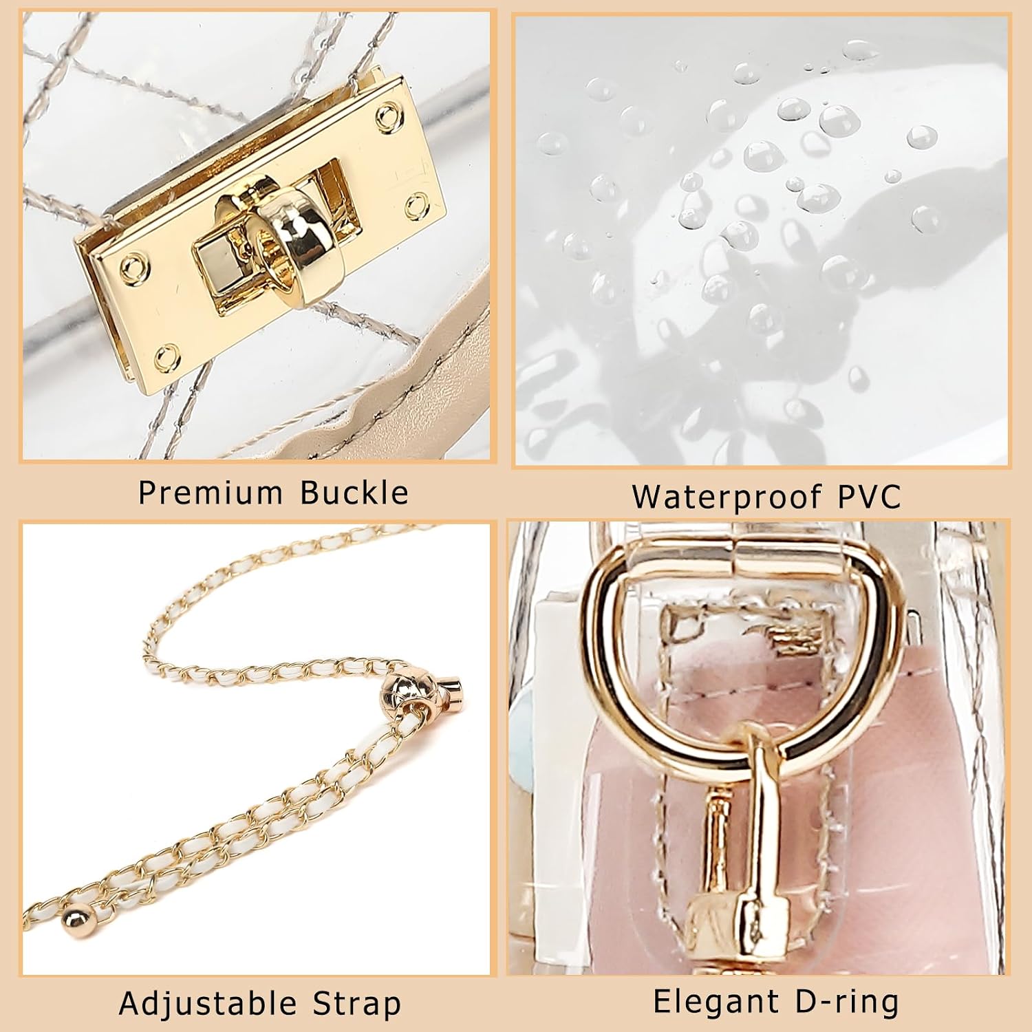 Clear Bag For Stadium Events Clear Purse For Women Quilted Pvc Clear Crossbody Bag Stadium Approved For Concerts