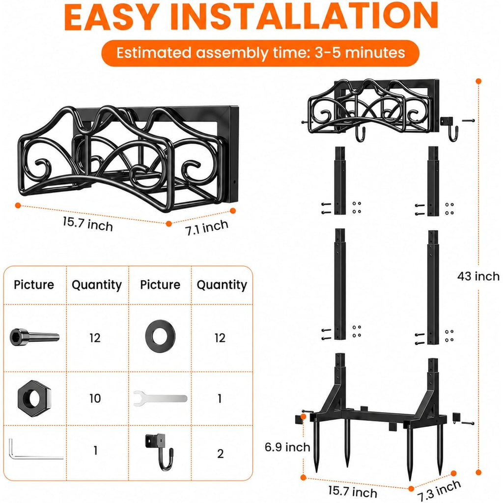 Garden Hose Holder, Heavy Duty, Freestanding For Outside, Metal | Detachable Water Hose Holder Stand, Garden Hose Reel Rack And Hose Storage Organizer For Outside Yard