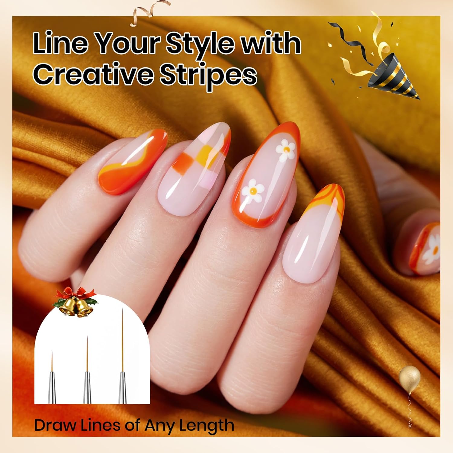 Beetles Nail Art Brushes 8pcs – Crystal Nail Art Tools 5pcs Double-headed Nails Dotting Tool, 3pcs Striping Liner Brushes for Nails with Pearls Bowknot Stickers, DIY Home Salon Manicure Design Tools
