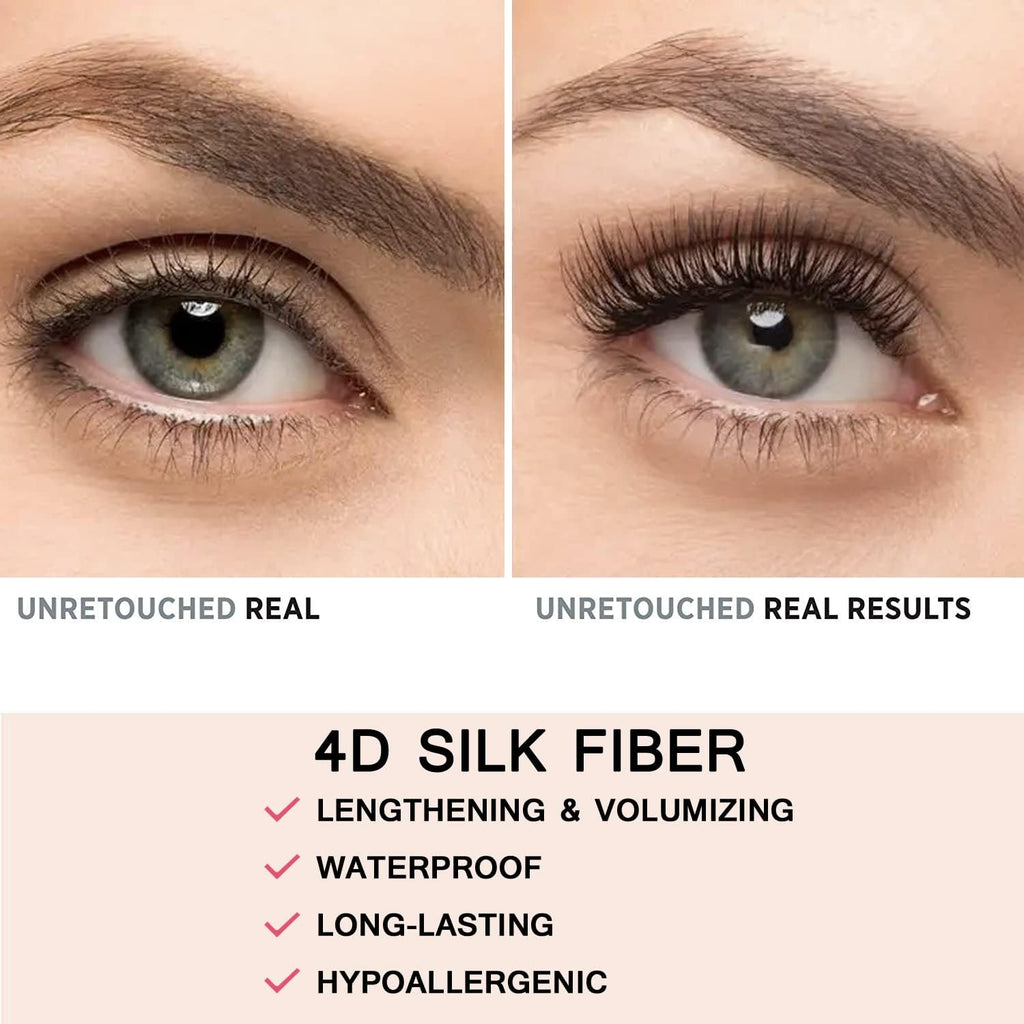 4D Silk Fiber Lash Mascara & Waterproof Liquid Eyeliner Set, Lengthening & Volumizing, Smudge-Proof Long Lasting, Hypoallergenic Gel Fiber Formula, Ideal Eye Makeup Gift for Women