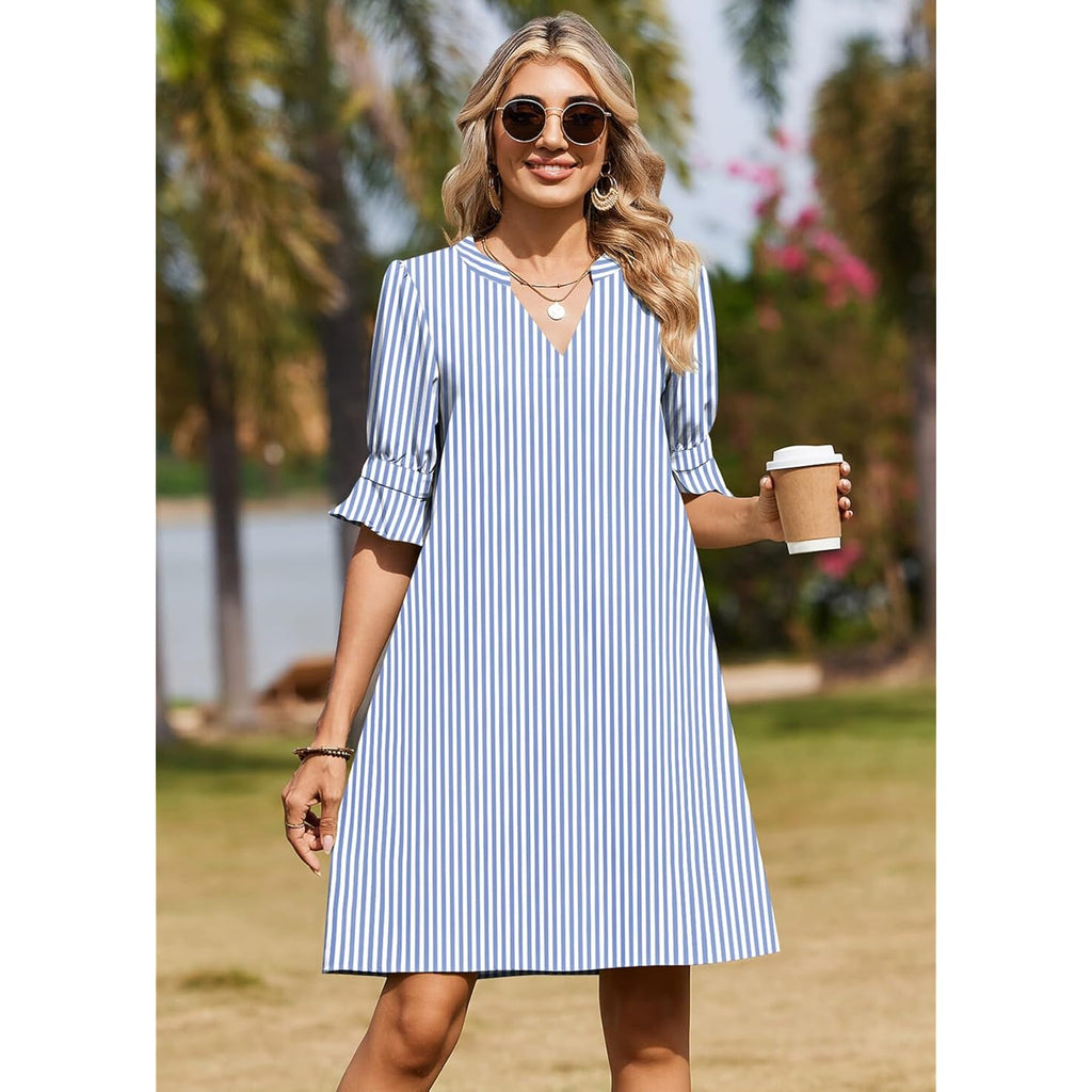 Zeagoo Summer Dresses For Women 2026 V Neck Ruffle Sleeve Loose Shift Dress Hawaiian Sundress Beach Vacation Clothes