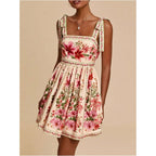 Oyoangle Women'S Boho Dress Floral Tropical Vacation Dress Sleeveless Tie Shoulder Summer Flowy Mini Dress Sundress