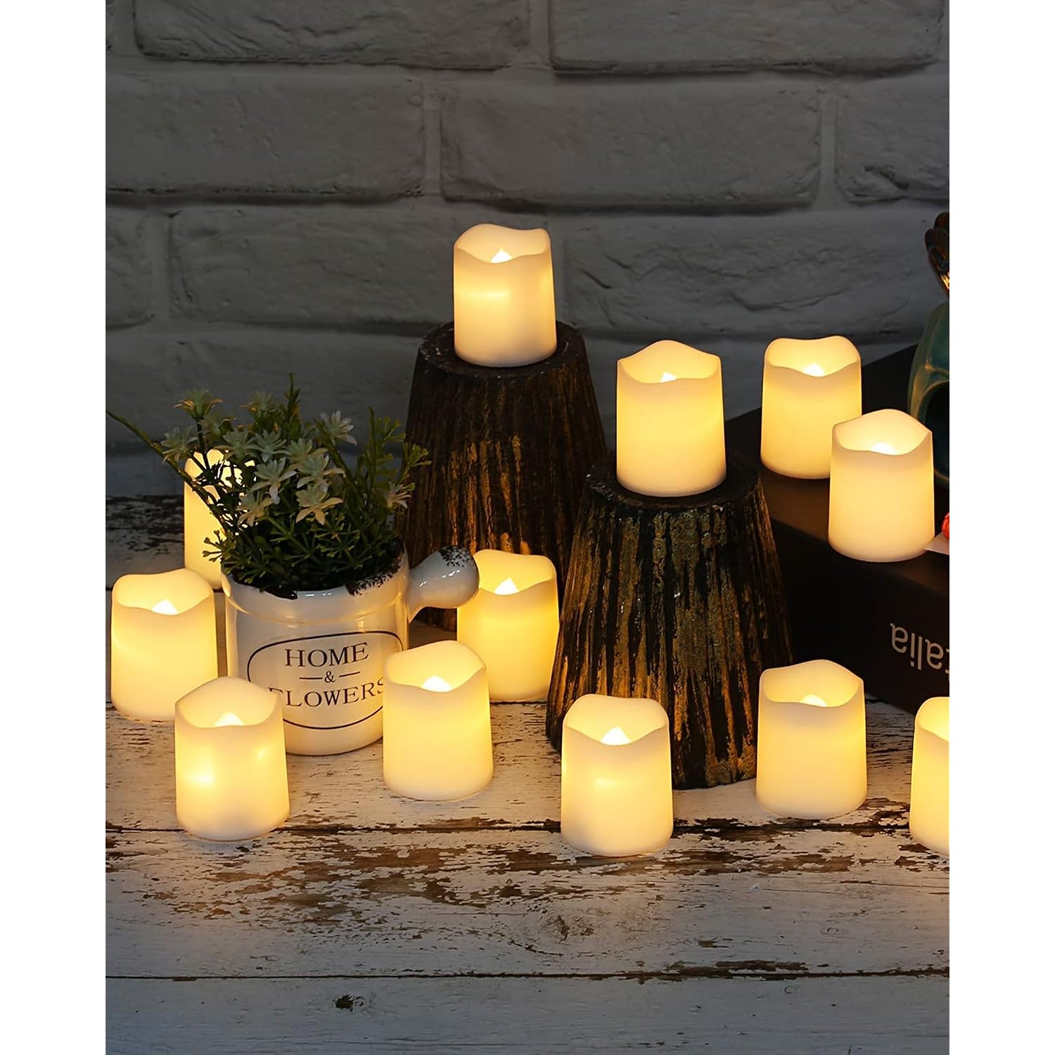 Shymery Flameless Votive Candles,Flameless Flickering Electric Fake Candle,24 Pack 200+Hour Battery Operated Led Tea Lights In Warm White For Wedding, Table, Halloween,Christmas Decorations 1.5"X1.7"