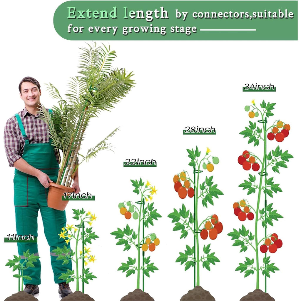 Plant Stakes 17Inch &11Inch Supking Adjustable Length Plant Support Stake 16Pcs Orchid Stick With Clips For Indoor Outdoor,Garden Pole For Potted Tomato Amaryllis Vegetables Comes With 20 Ties (Green)