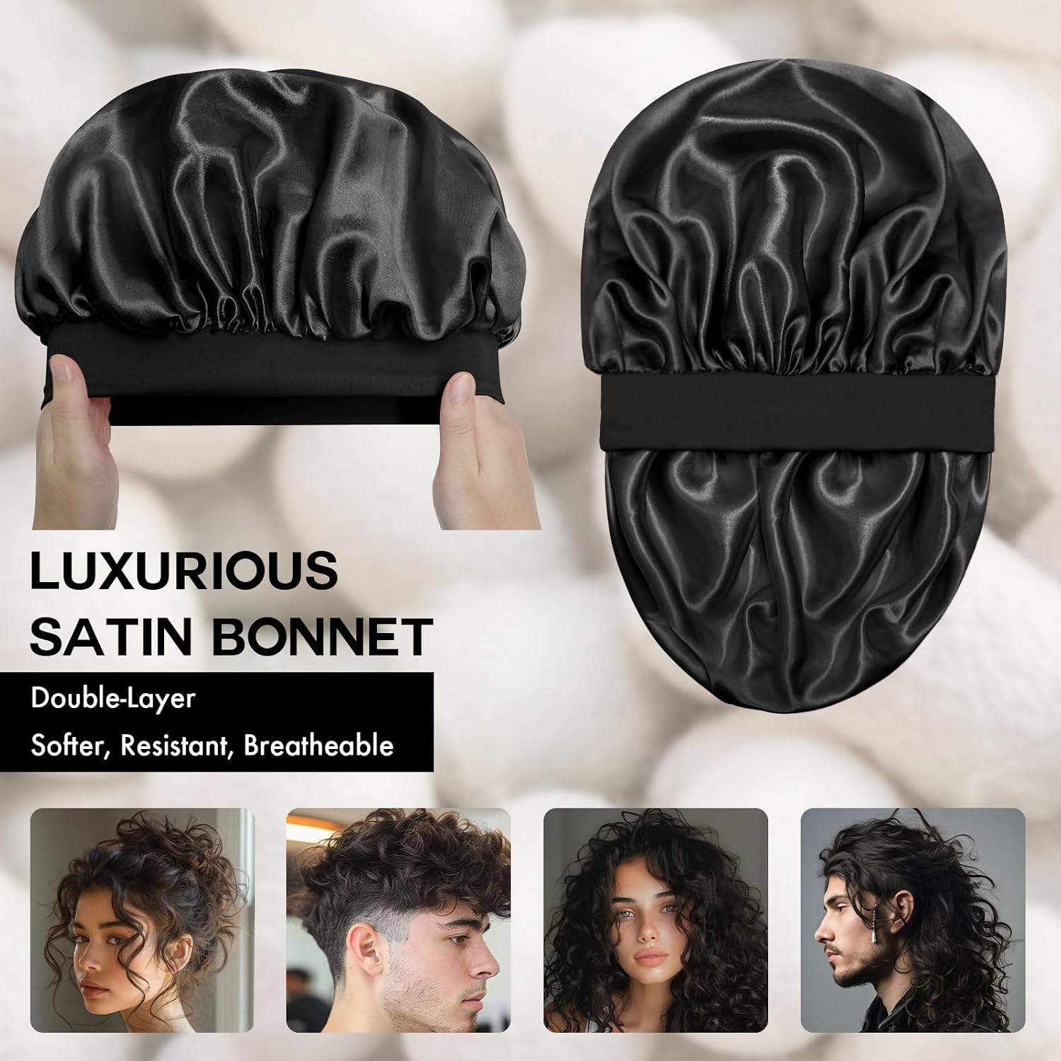 Satin Silk Bonnet For Sleeping, Double Layer Silk Sleep Cap For Men & Women, Soft Satin Lined Bonnet For Curly Hair