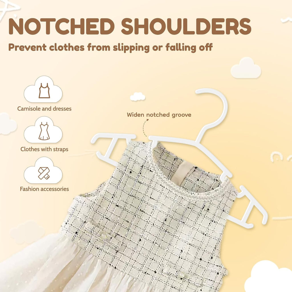 Kids Plastic Hangers, Baby Clothes Hangers For Closet 50 Packs Non-Slip Toddler Hangers For Infant Child Clothing, Small Children, For Pants Coats Skirts (White)