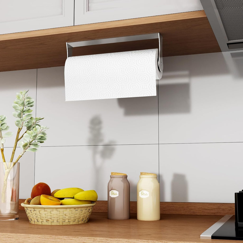 Paper Towel Holder Under Cabinet, Wall Mount Paper Towel Holder For Kitchen Bathroom, Stainless Steel, Adhesive Or Screws, Silver