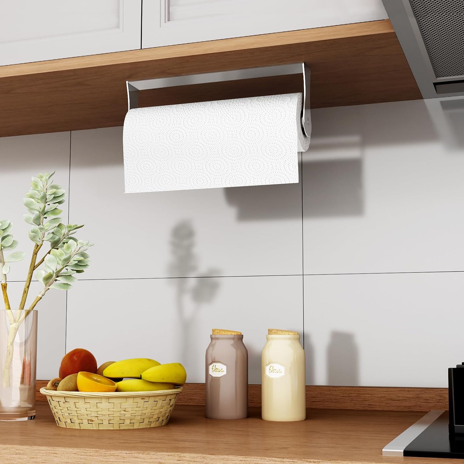 Paper Towel Holder Under Cabinet, Wall Mount Paper Towel Holder For Kitchen Bathroom, Stainless Steel, Adhesive Or Screws, Silver