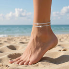 Sterling Silver Ankle Bracelets for Women 14K Gold Plated Anklets Adjustable Summer Beach Layered Waterproof Anklet for Women