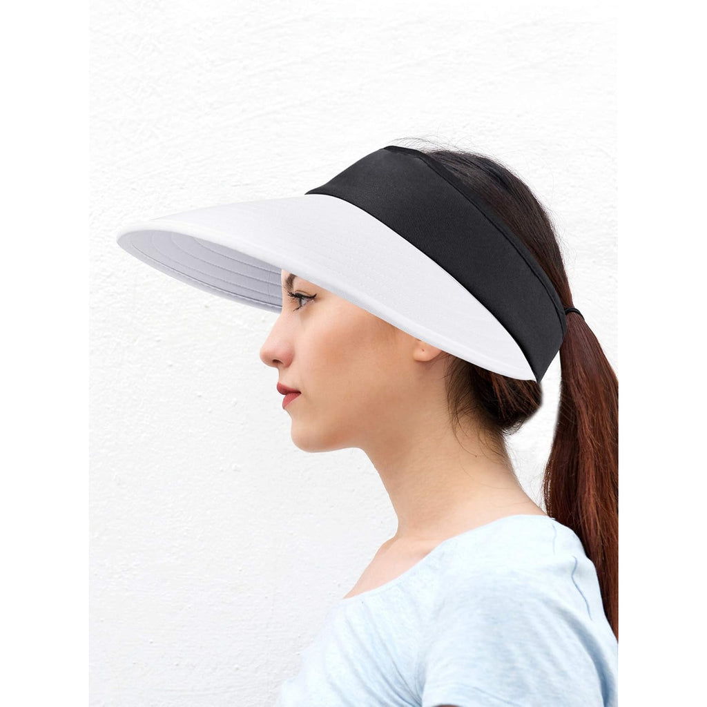 Syhood 2 Pieces Sun Visor Hats for Women Large Wide Brim Visor Hats Adjustable Summer UV Protection Packable Golf Beach Caps