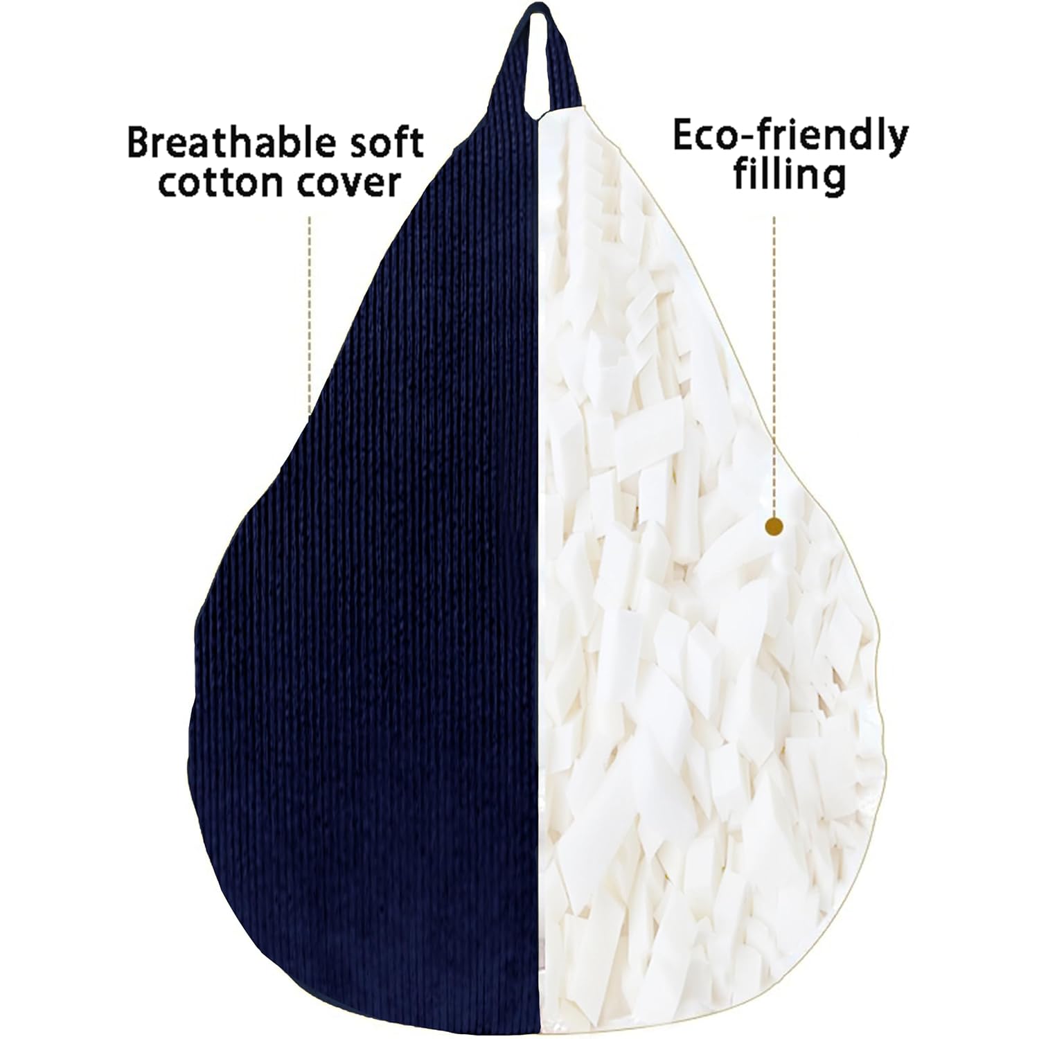 Enbaohui 3Ft Memory Foam Bean Bag Chairs For Teens Or Kids With Filling Bean Bag Sofa With Handle Super Soft Corduroy Fabric Lazy Sofa 3 Foot Navy Blue