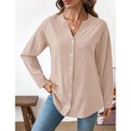 Lomon Womens Button Down Shirts Long Sleeve Cotton Button Up Shirt Linen V Neck Casual Loose Tops Blouses