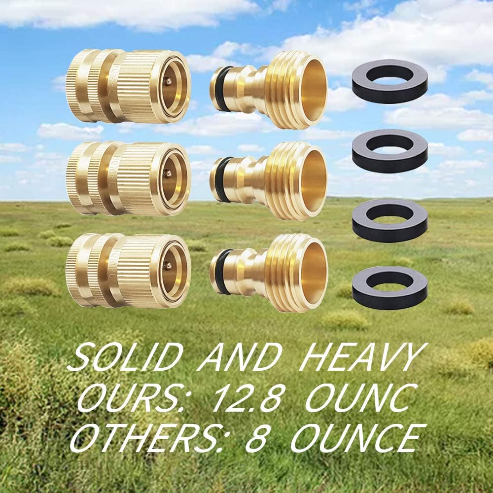 Garden Hose Quick Connect Solid Brass Quick Connector Garden Hose Fitting Water Hose Connectors 3/4 Inch Ght (3 Sets)