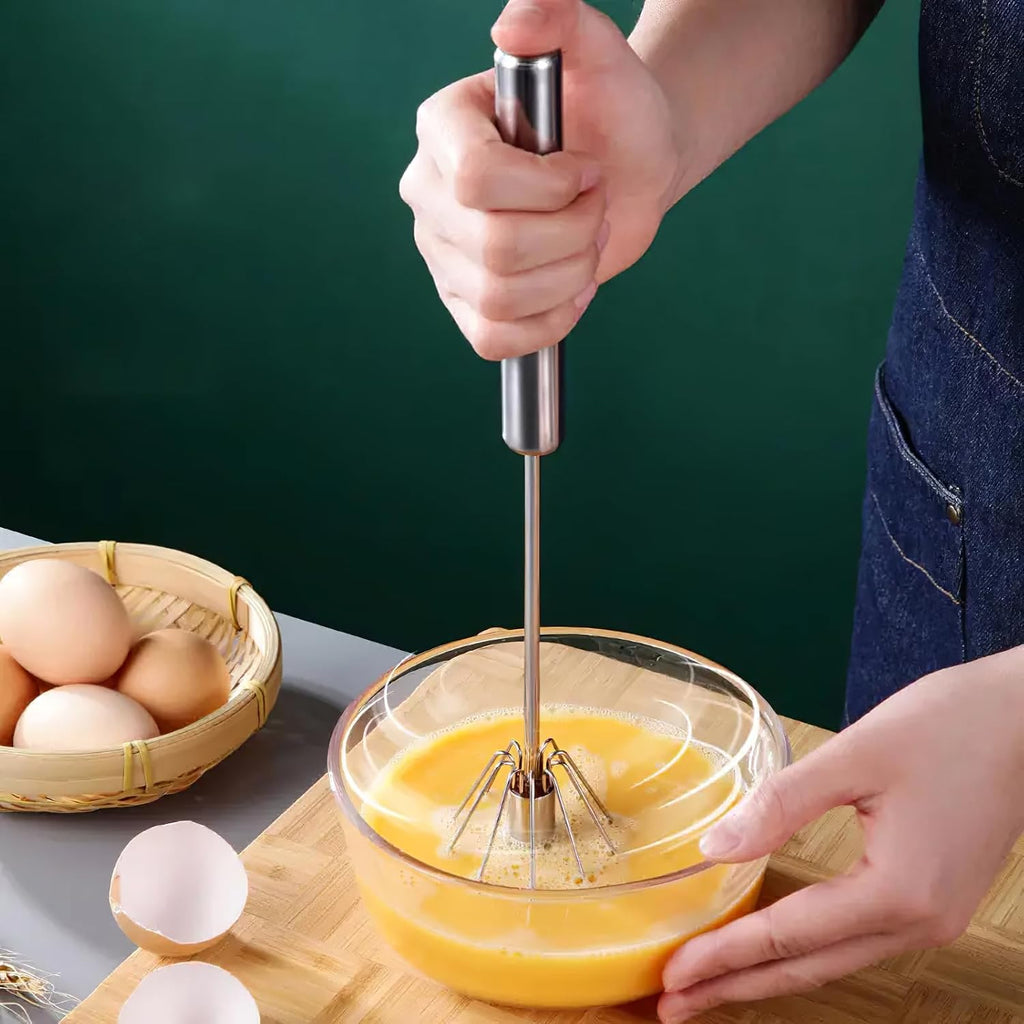 Stainless Steel Semi-Automatic Whisk,Egg Whisk Hand Push Rotary Blender | Versatile Hand Push Mixer Stirrer Tool,For Cooking Kitchen Home Egg Milk,10 Inches