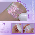 HOSAILY Roll-on Holographic Body Glitter Gel for Face Hair, Chameleon Color Changing Glitter Gel Under Light, Chunky Mermaid Sequins Festival Party Rave Accessories Shimmer Makeup (Sparkling Pink)