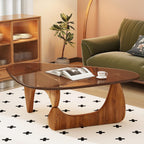 Coffee Table For Living Room Mid Century Modern Center Table With Glass Top And Wood, 32 Inch, Brown/Walnut