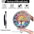 Wangiro 12" Round Tree Of Life Wall Clock Silent Non-Ticking Antique Silver | Plastic Frame,Precise Quartz Movement,Easy-Read Numerals,Easy To Hang,Ideal Gift For Living Room Bedroom Office Decor