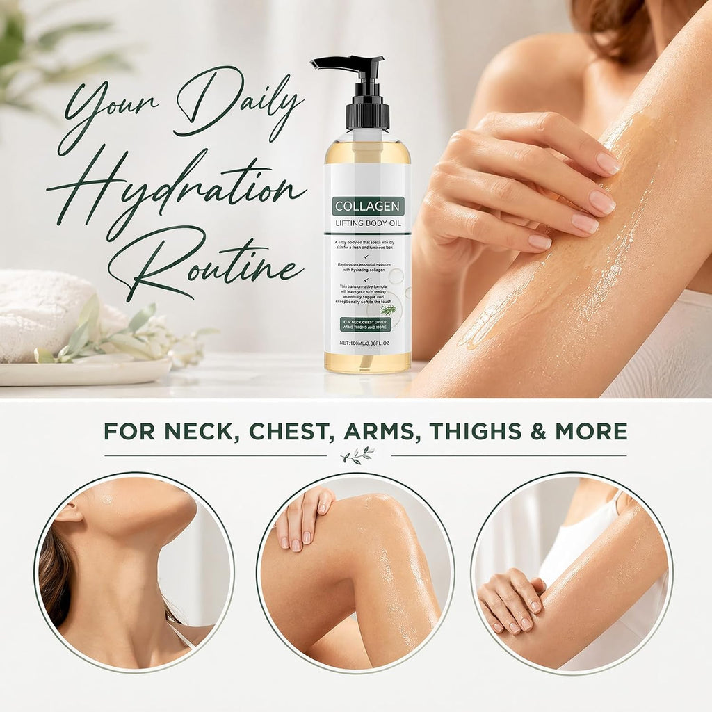 Collagen Oil, Collagen Lifting Body Oil For Firming & Hydration, Lightweight Non-Greasy Moisturizer For Smooth, Soft-Looking Skin, Daily Body Care For Women & Men, 3.38 Fl Oz