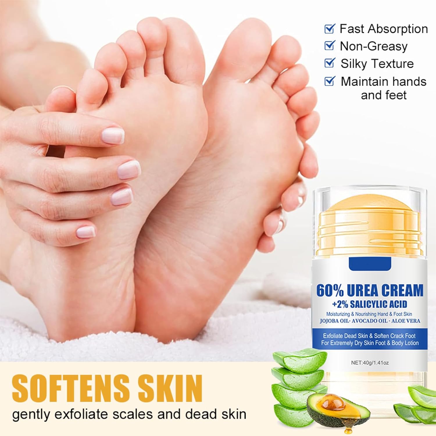 2pcs 60% Urea Hydrating and Anti-Cracking Foot Cream, 2025 Upgraded Moisturising and Relieves Cracking and Dryness Foot Cream for Dry Cracked Feet And Hands（aloe + peach）