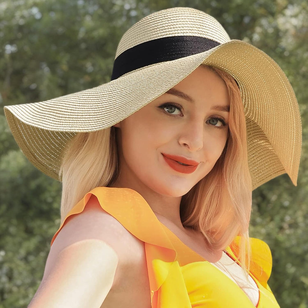 Beach Hats for Women, Wide Brim Sun Straw Hat for Women, Sun Hat UPF 50+ UV Protection