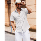 Coofandy Men'S Button Down Short Sleeve Shirt Casual Cotton Summer Beach Linen Wedding Shirts With Pocket
