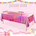 4 Pack Iridescent Pink Plastic Tablecloths, FunnyPars Shiny Disposable Laser Rectangle Table Covers, Holographic Foil Tablecloth Iridescent Party Decorations for Kpop Birthday Wedding Xmas, 54x108Inch