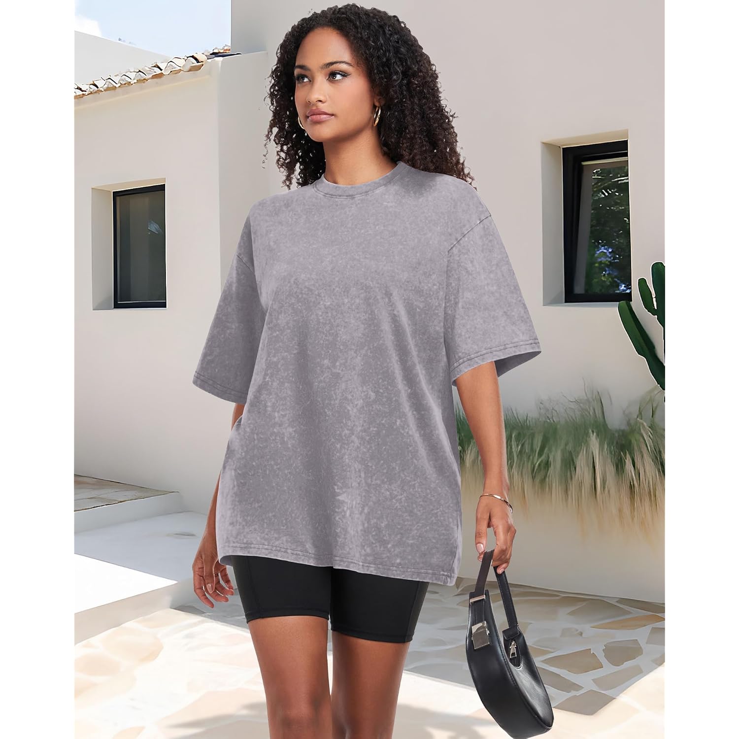 Oversized Tshirts for Women Short Sleeve Crew Neck Vintage Washed Basic Loose Casual Tees 2026