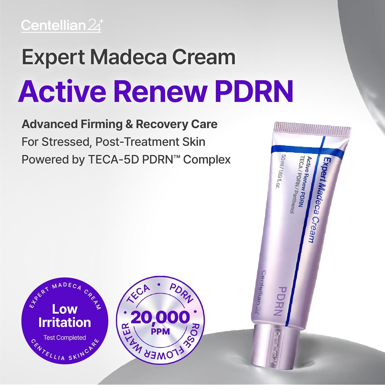 CENTELLIAN 24 Expert Madeca Cream Active Renew PDRN (Firming Cream, 1.69 fl oz) – Elasticity, Soothing & Hydrating Face Moisturizer with TECA-PDRN, Hyaluronic Acid & Glutathione, Korean Skin Care