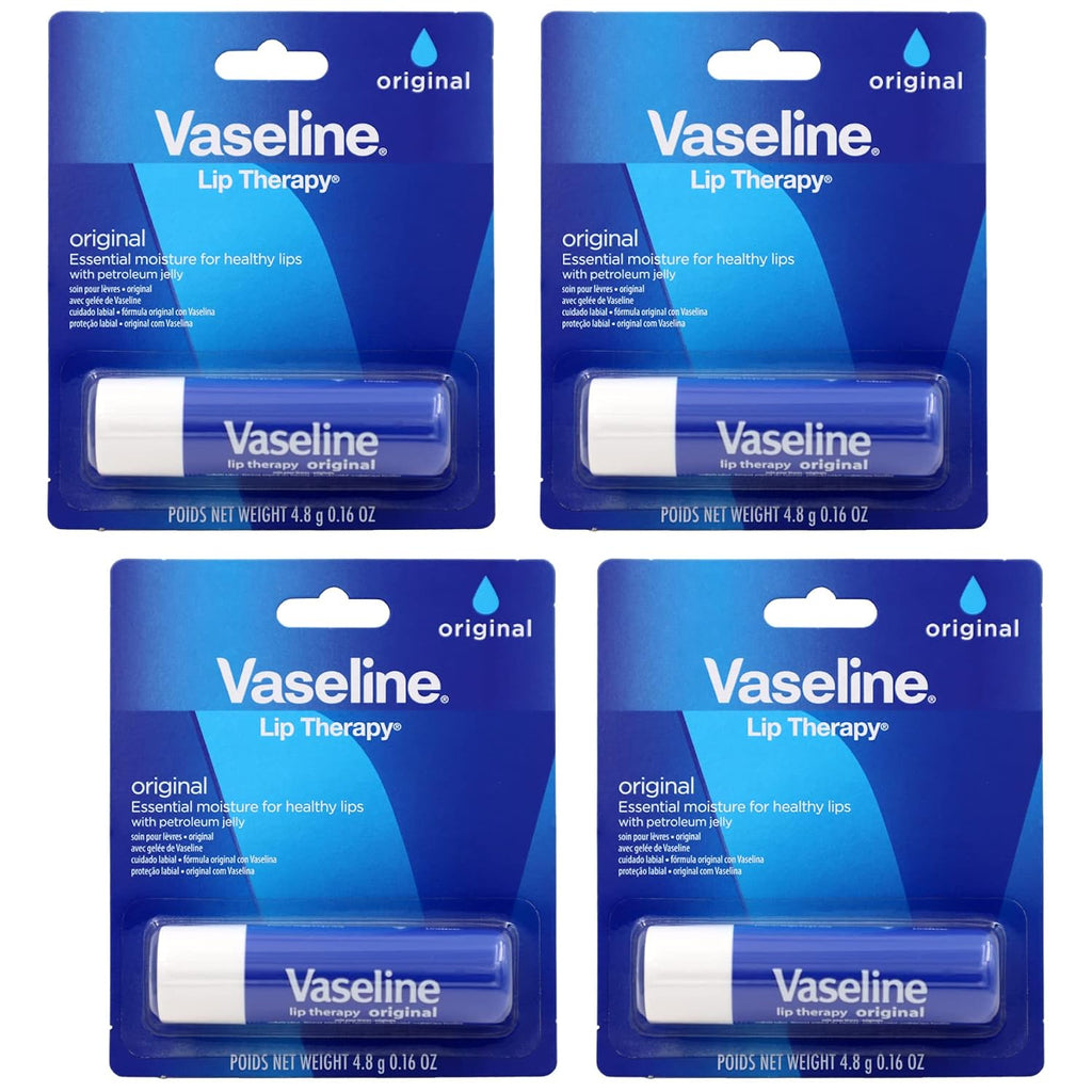 Vaseline Lip Therapy Care Original, Fast-Acting Nourishment, Ideal For Chapped, Dry, Cracked, Or Damaged Lips, Lip Balm, 0.16 Ounce (Pack Of 4)