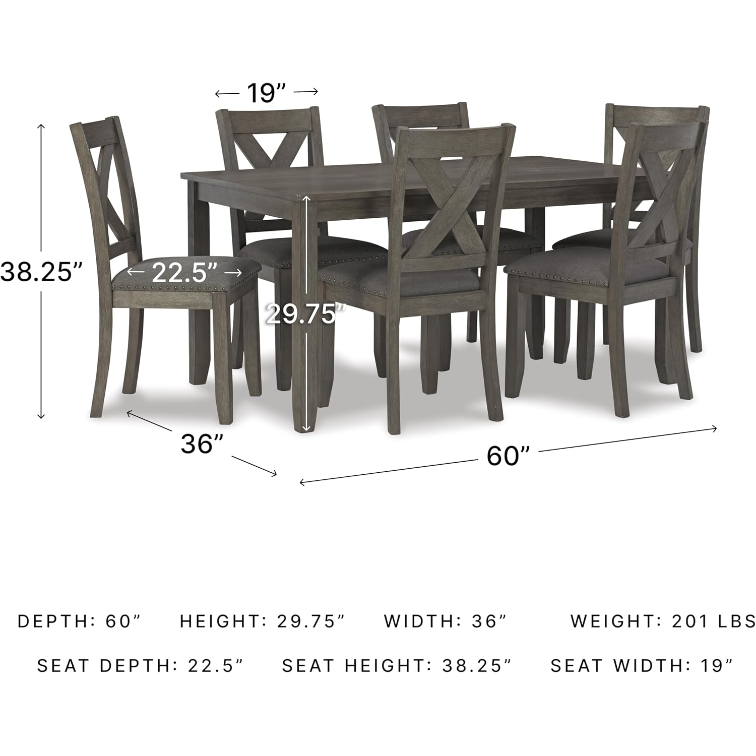 Signature Design By Ashley Caitbrook Rustic 7-Piece Dining Set – Rectangular Table With 6 X-Back Upholstered Chairs, Gray
