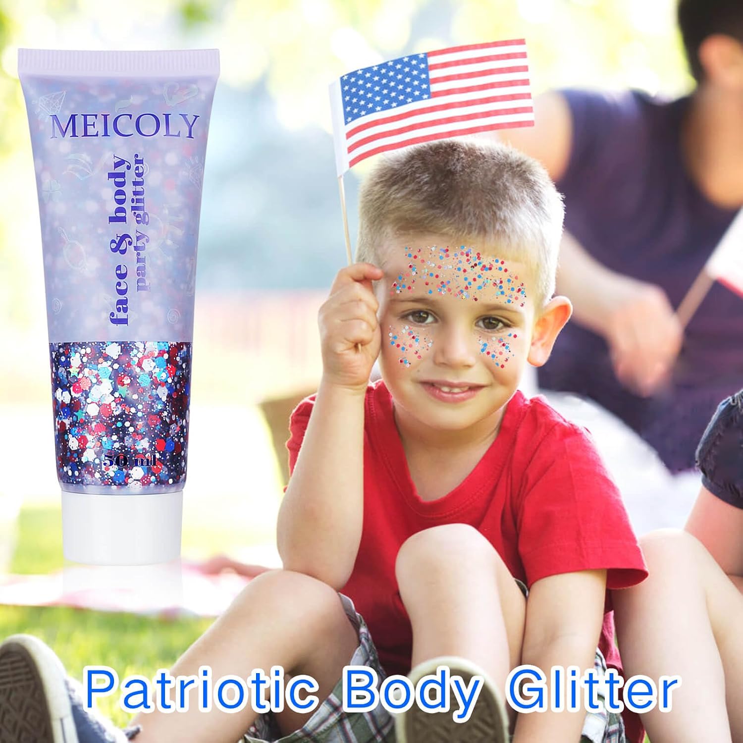 Red White and Blue Face Glitter,4th of July Star Hair Glitter for 2026 World Cup,4th of July Outfits for Women,Self-Adhesive Body Glitter for President's Day Veterans Day